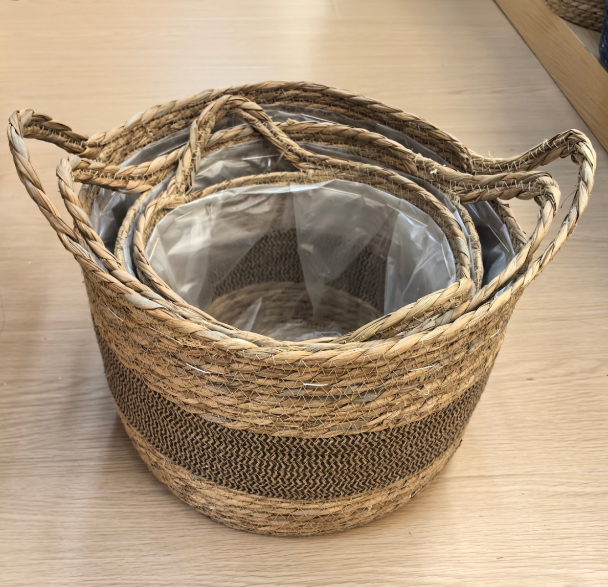 Seagrass baskets D37xH28, D33xH25, D28xH22 cm, 3 pcs
